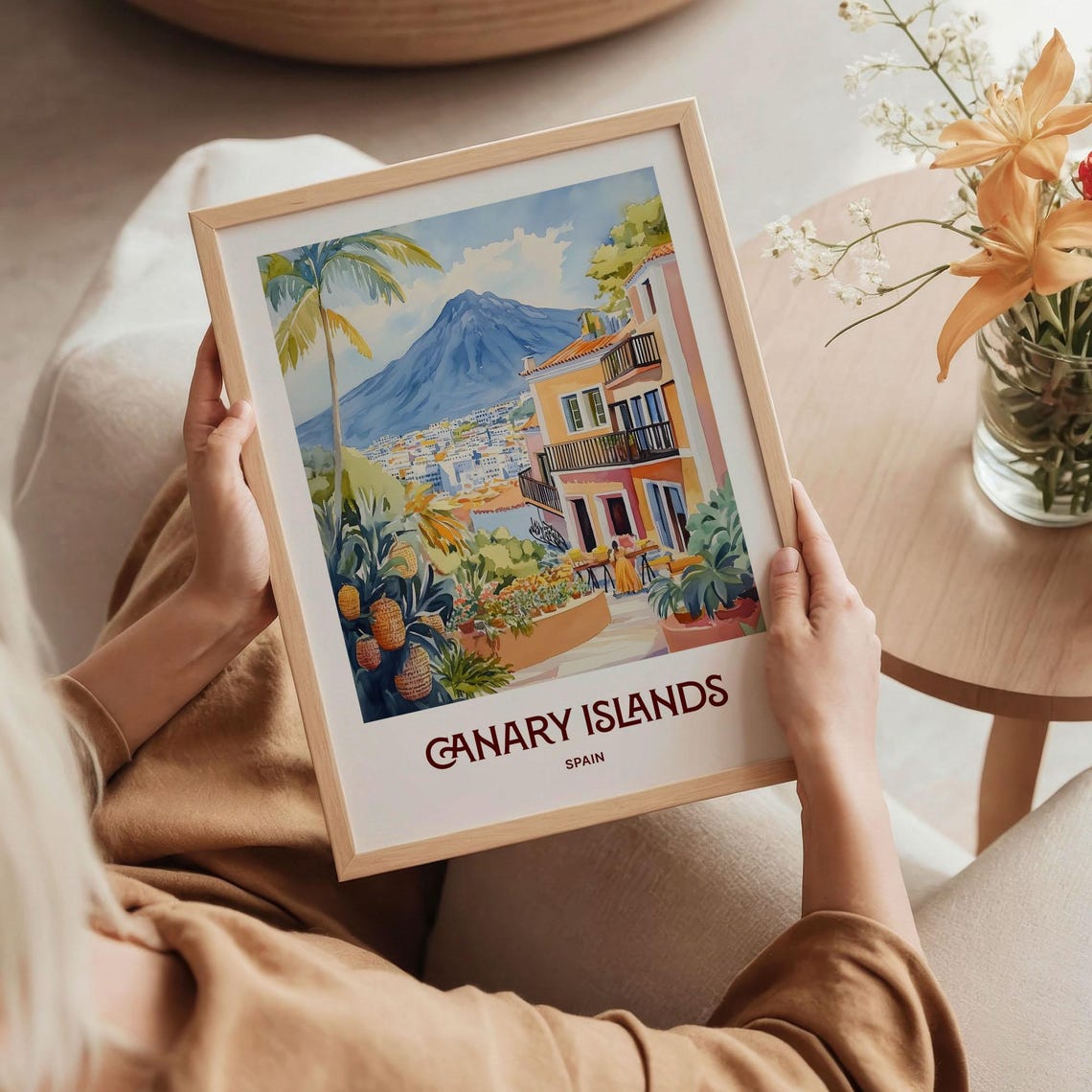 Canary Islands Spain Volcano Peak Town Watercolor Island Poster - Image 5