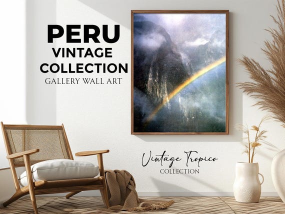 Machu Picchu Rainbow Wall Art Vintage Peru Landscape Print Mystical Andean Mountains Decor Nature Photography Wall Art Art Lover Gift