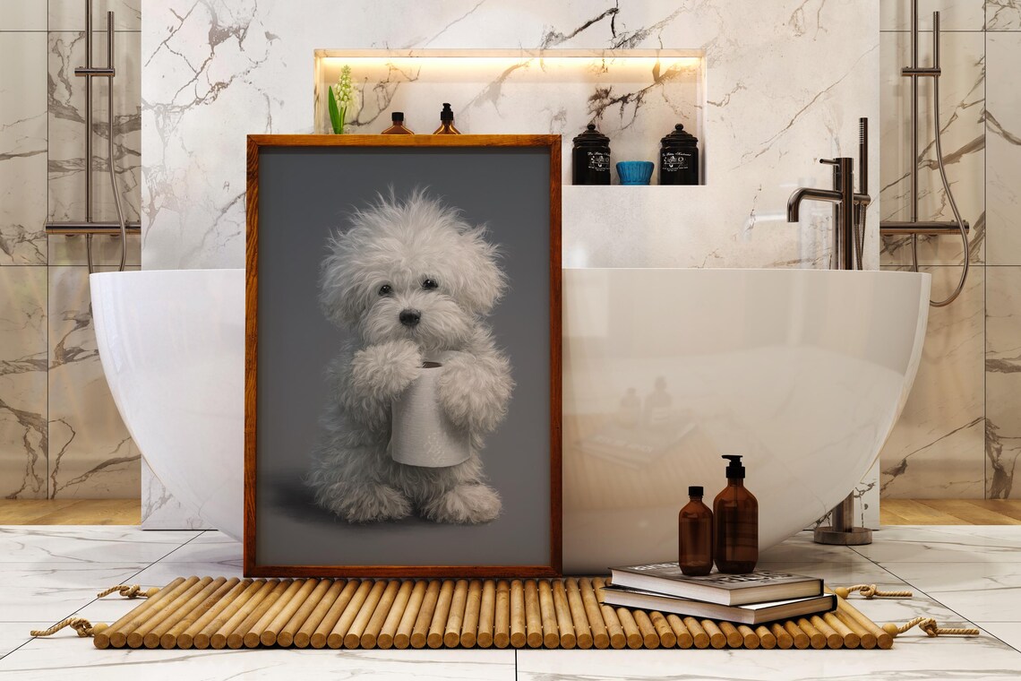 Puppy Bathroom Poster Funny Dog Toilet Paper Print