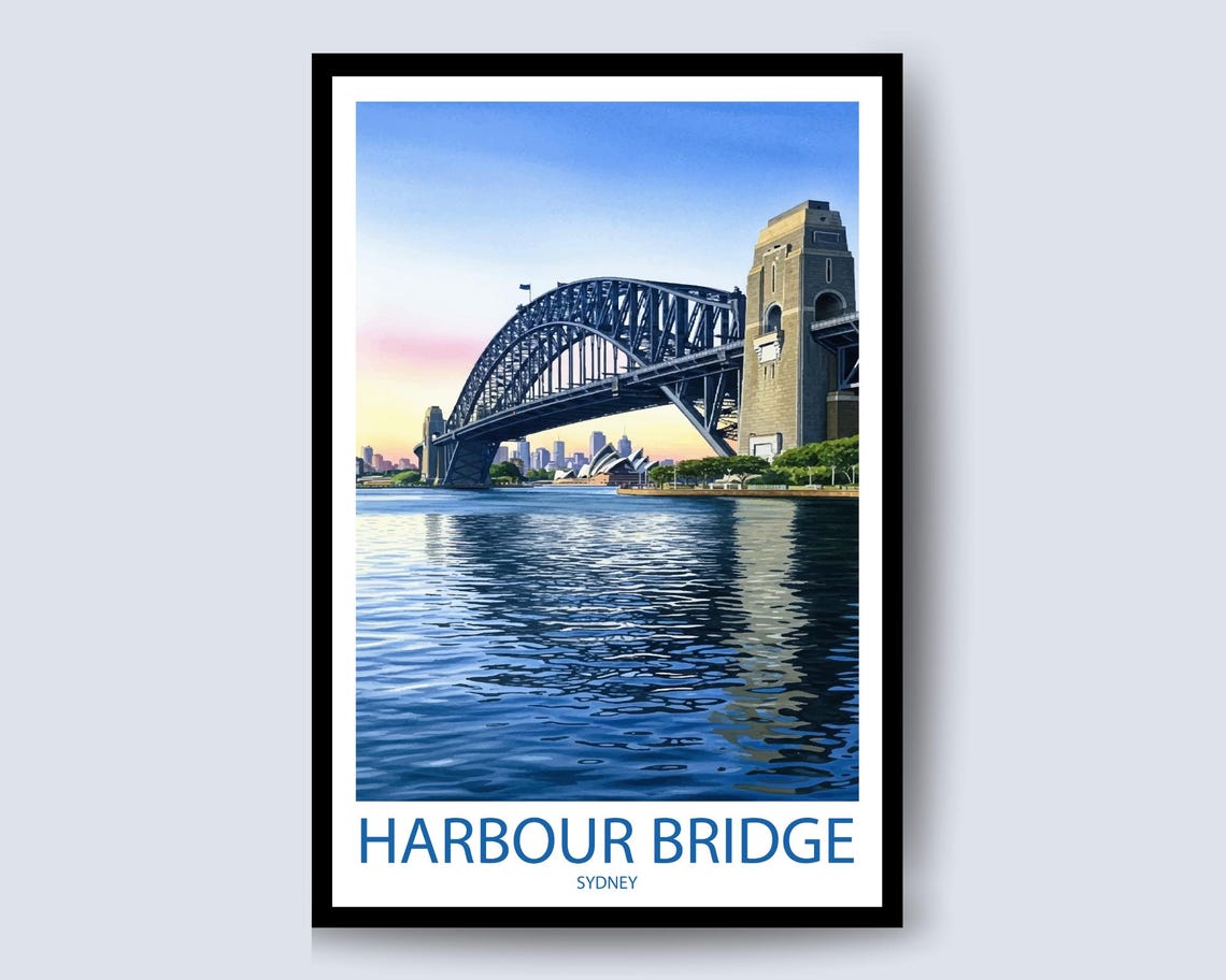 Sydney Harbour Bridge Sunset Travel Poster Australia Water View