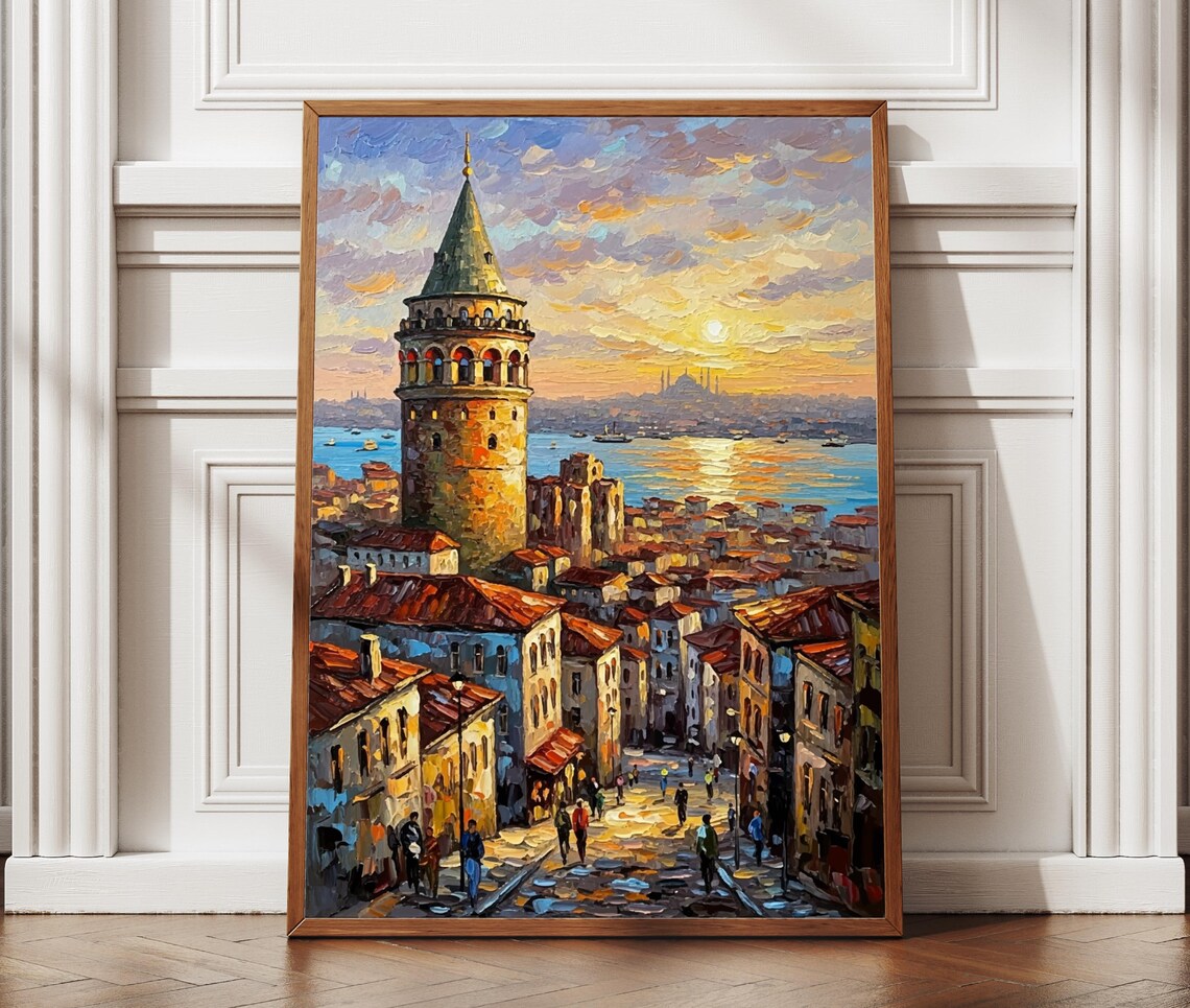 Istanbul Galata Tower Sunset Travel Poster