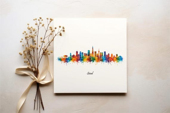 Seoul Skyline Watercolor Art Print South Korea Cityscape