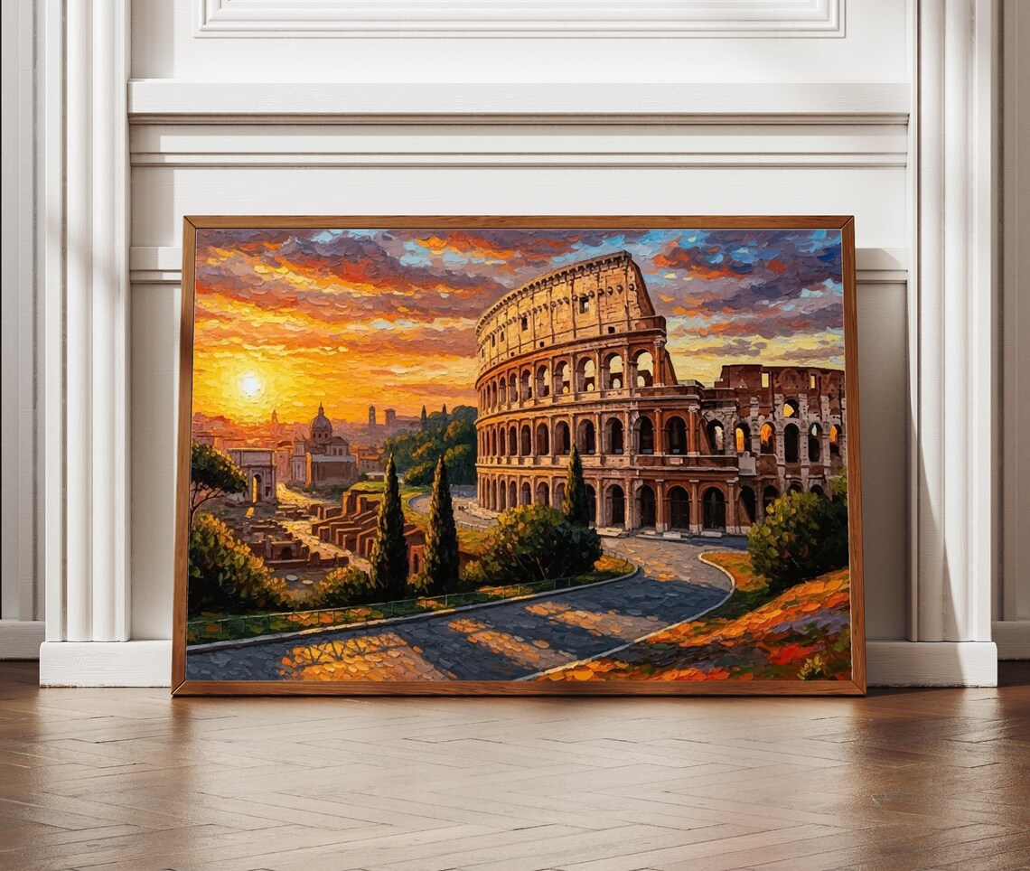 Rome Colosseum Sunset Italian Impasto Ancient Landmark Poster