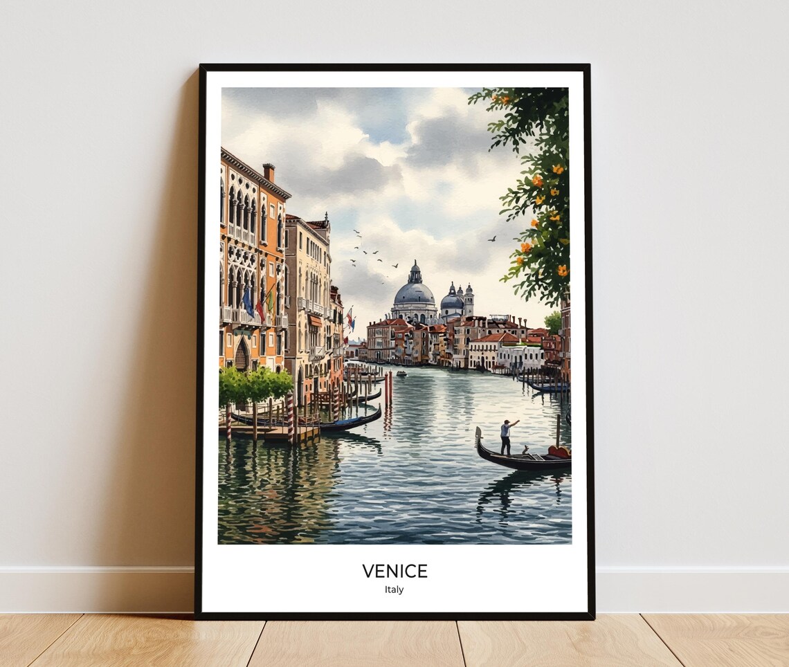 Venice Gondolas Watercolor Art Print Italy Travel Poster Home Office