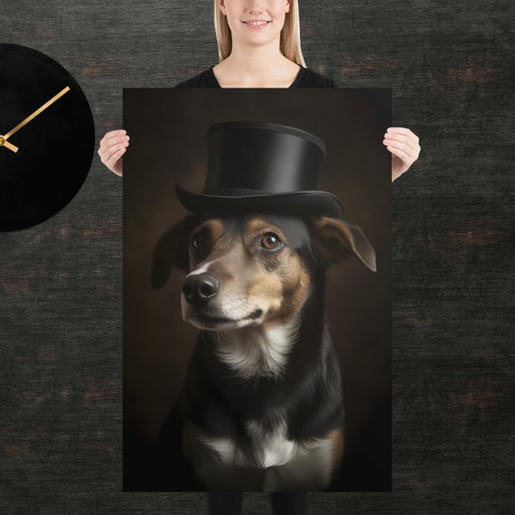 Tophat Dog Cute Animal Poster Fancy Portrait Unique Art