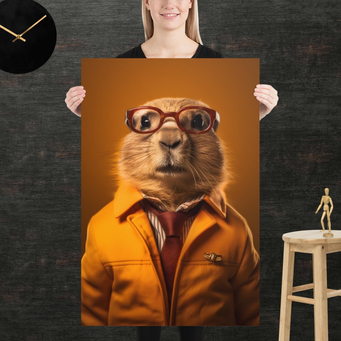Prairie Dog Retro 80s Style Funny Suit Glasses Animal Portrait Poster