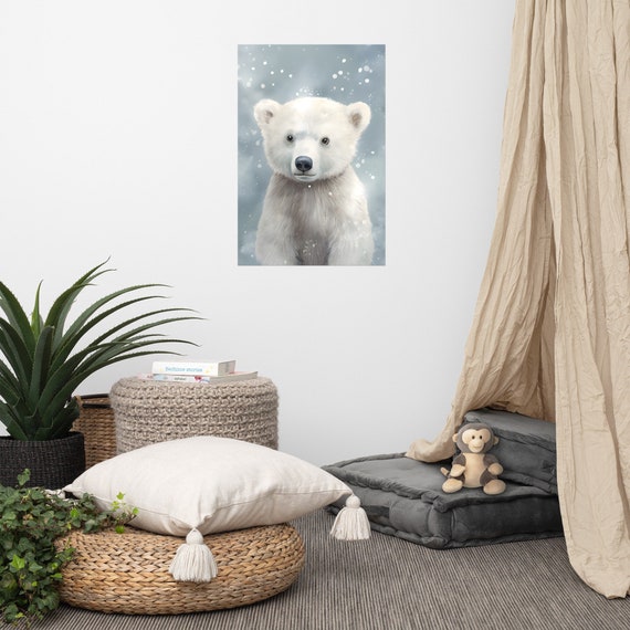 Cute Polar Bear Poster Baby Art Nursery Watercolor Adorable Animal Childrens Room Wall