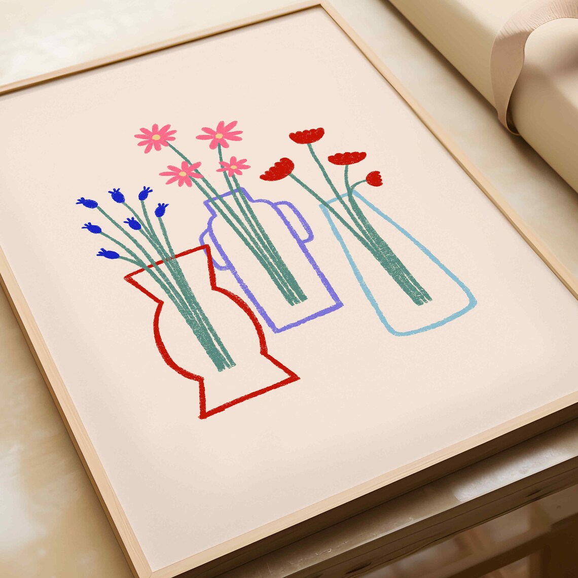 Flower Vase Abstract Floral Vases Retro Art Print - Image 2
