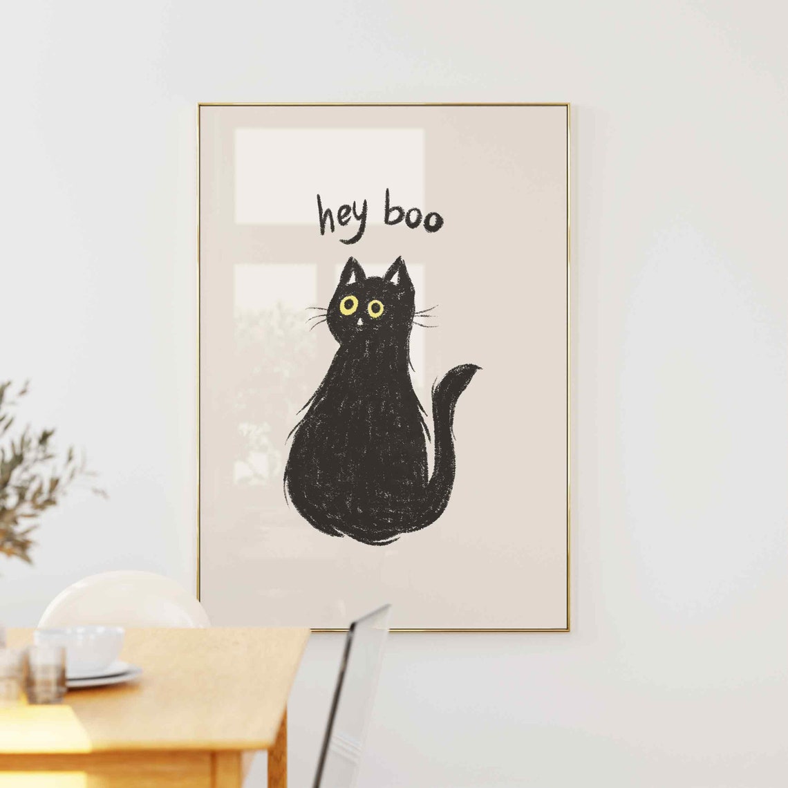 Hey Boo Cute Black Cat Funny Minimal Halloween Quote Wall Art - Image 5