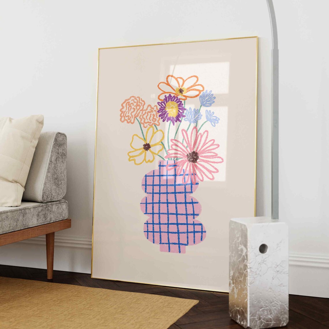 Flower Vase Print, Retro Pastel Floral Art - Image 3