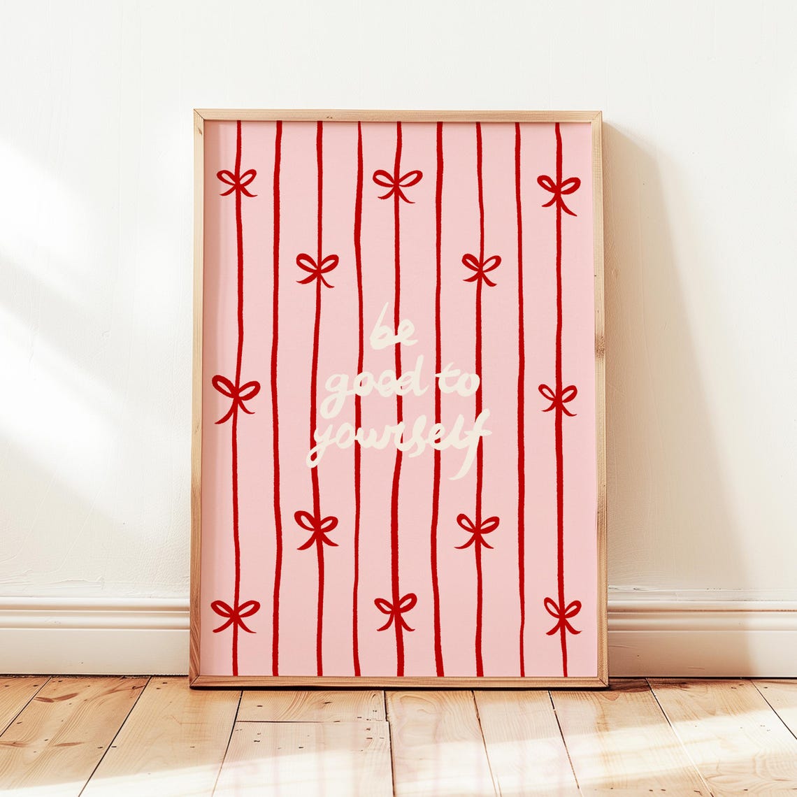 Be Good To Yourself Pink Bow Striped Positive Affirmation Poster