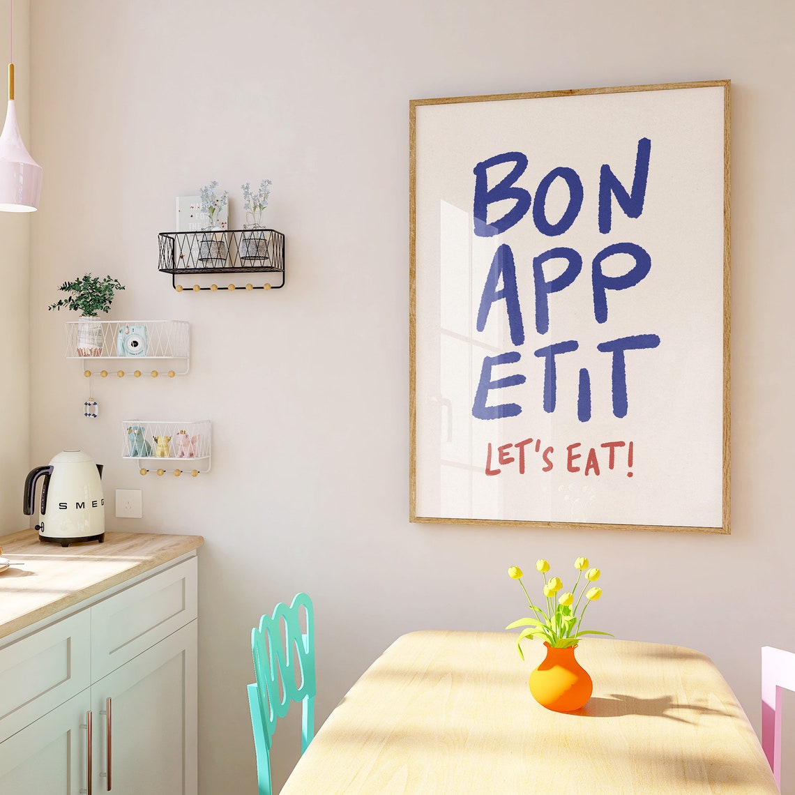 Bon Appetit Lets Eat Bold Hand Painted French Kitchen Poster - Image 3