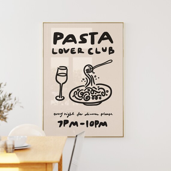 Pasta Lover Club Funny Italian Kitchen Quote Typography Wall Art