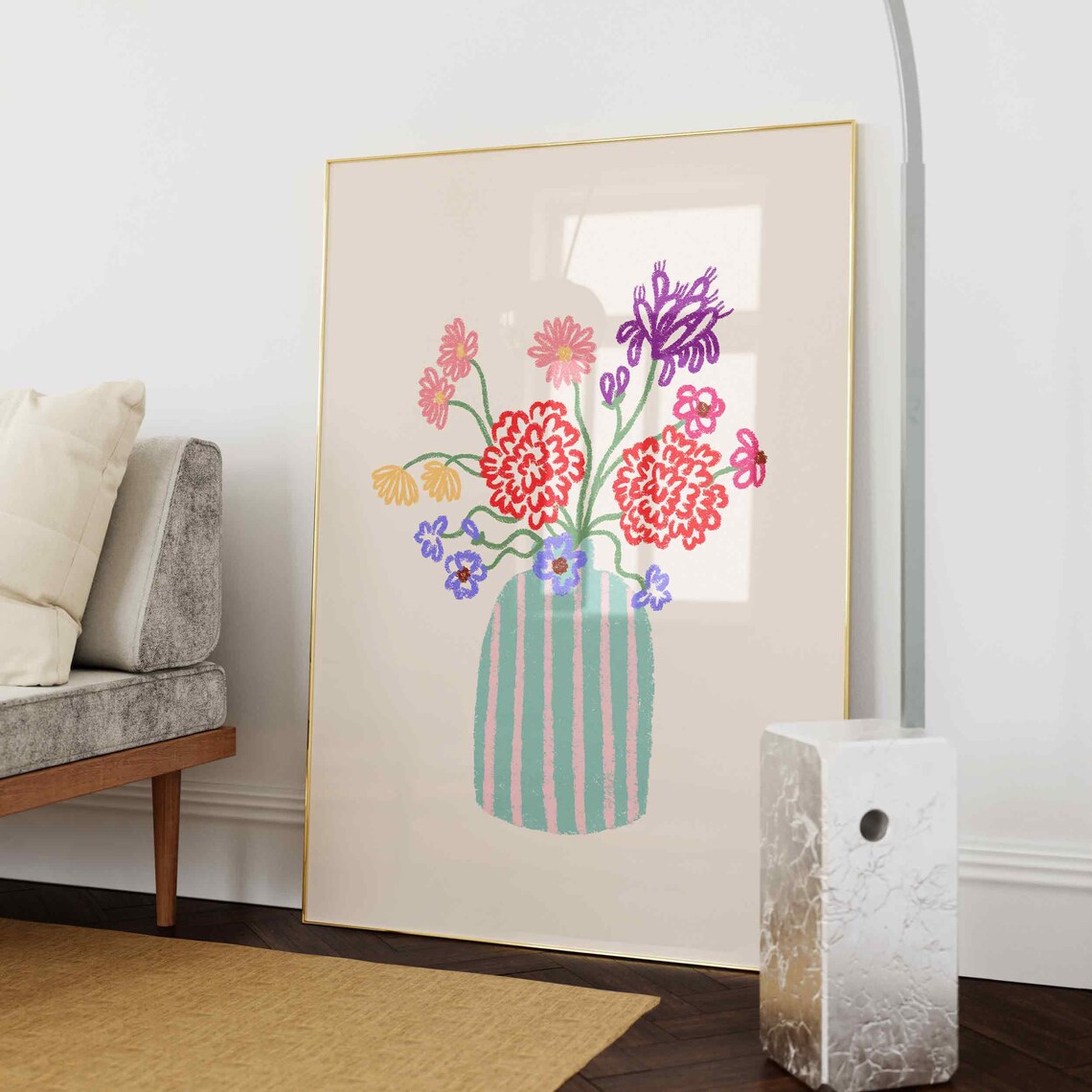 Flower Vase Print, Retro Abstract Floral Poster - Image 2