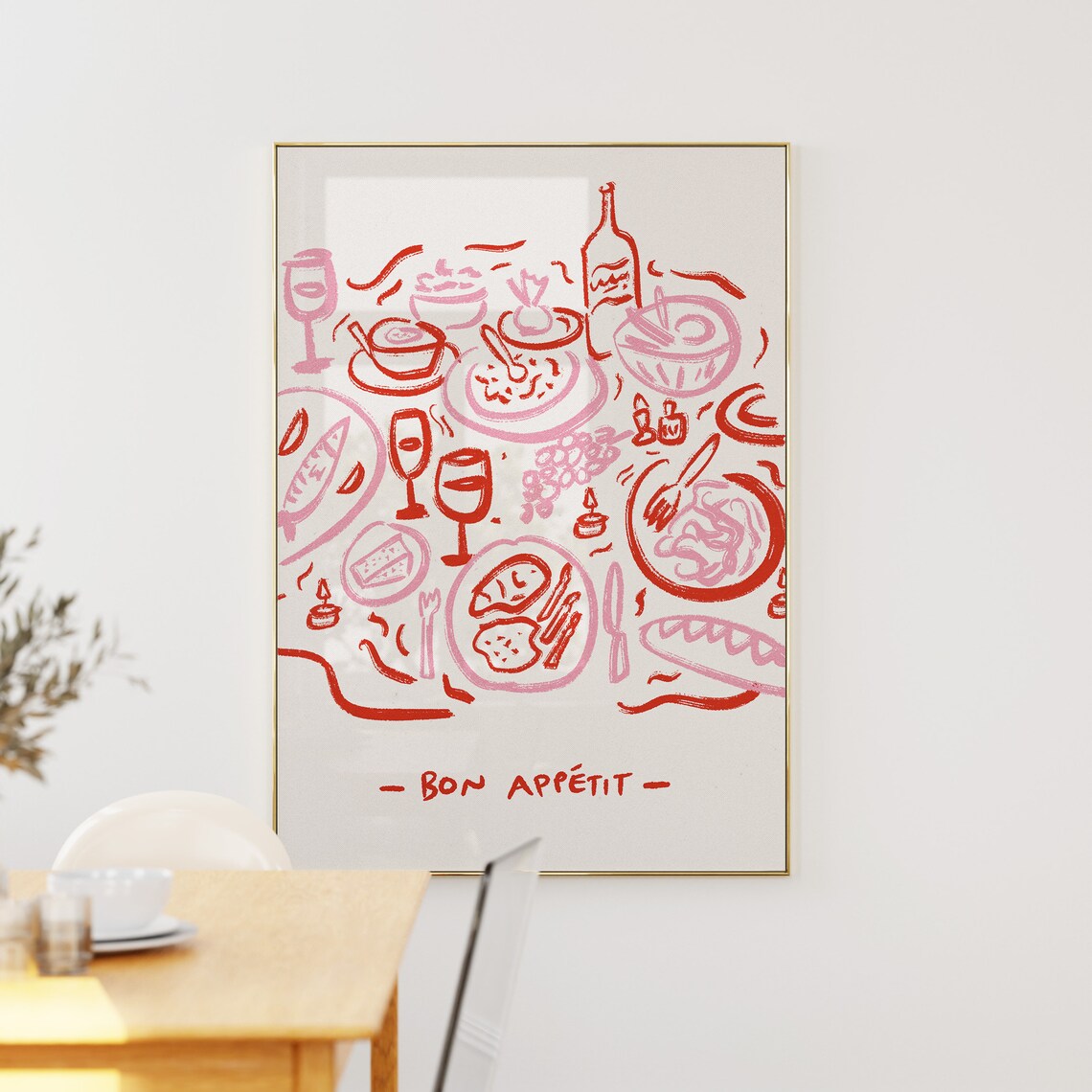 Bon Appetit Kitchen Art Print, French Cuisine Sketch - Image 4