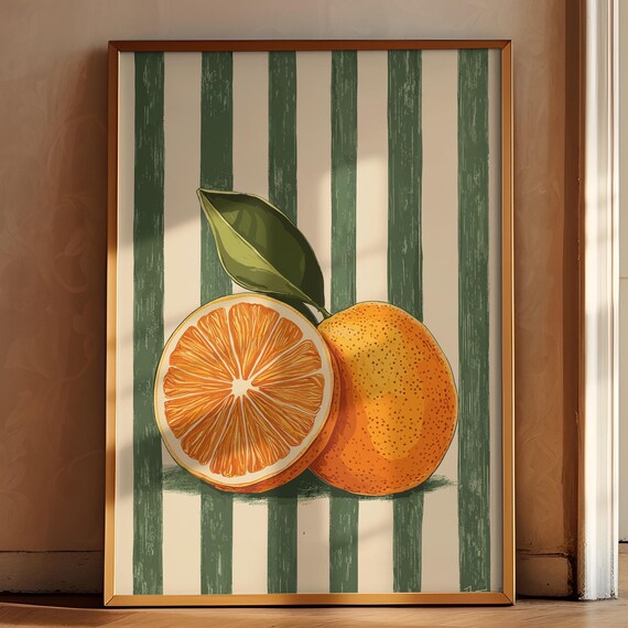 Orange Wall Decor Orange Fruit Poster Farmhouse Kitchen Art Painting Kitchen Prints Trendy Food Art Retro Kitchen Art Fruit Wall Decor