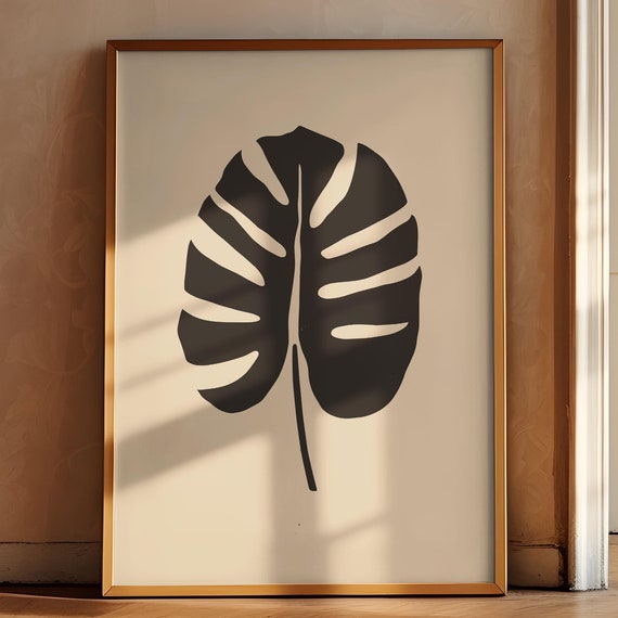 Monstera Leaf Vintage Trendy Print Moody Botanical Art Abstract Floral Wall Decor Modern Black And Beige Abstract Plant Art Floral Decor