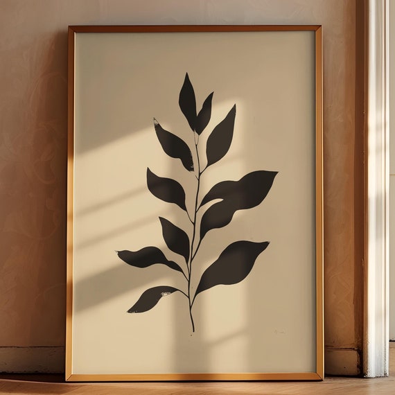Moody Botanical Art Abstract Floral Wall Decor Mid Century Modern Black And Beige Abstract Plant Art Vintage Trendy Print Floral Decor