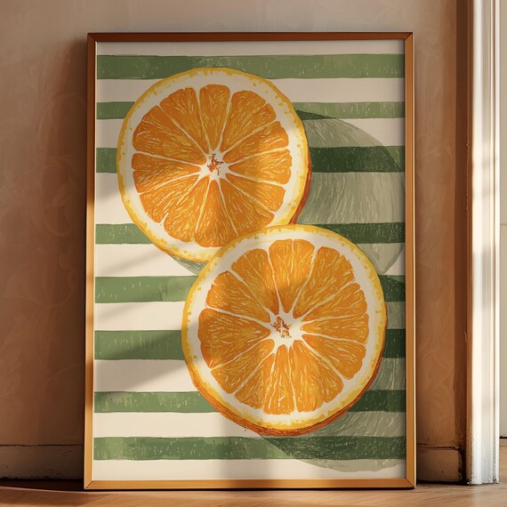 Orange Fruit Print Farmhouse Kitchen Art Painting Orange Wall Art Kitchen Poster Trendy Food Art Retro Kitchen Art Fruit Wall Decor