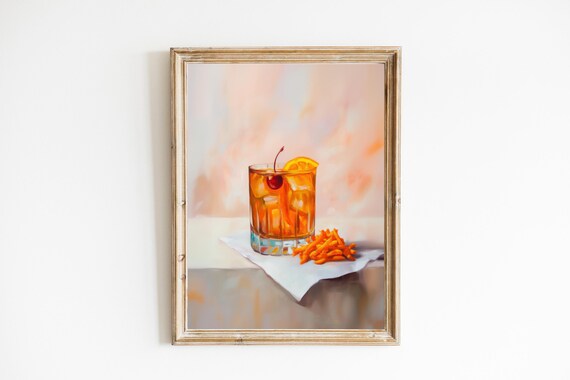 Old Fashioned Cocktail With Cheese Puffs Oil Painting Poster