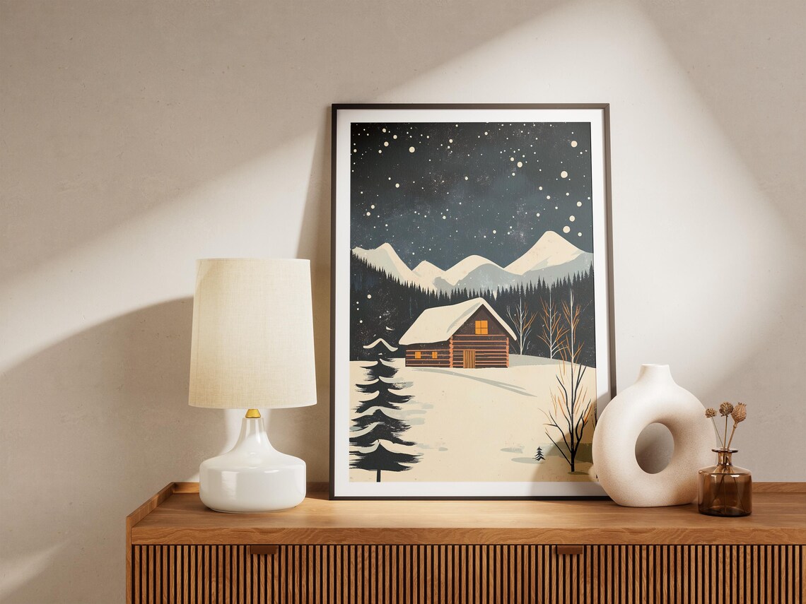 Rustic Cabin Winter Landscape Poster, Vintage Travel - Image 5