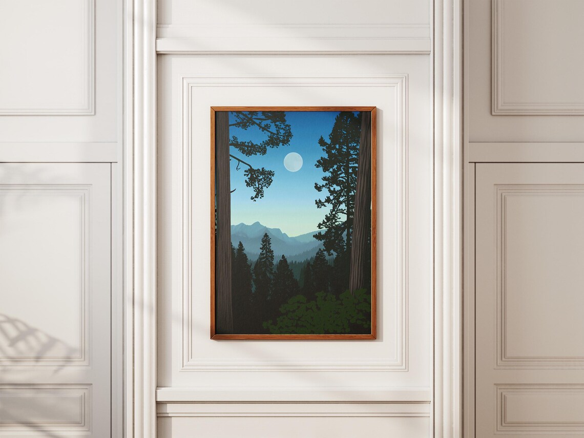 Sequoia National Park Giant Redwood Trees Moonlit Mountain Night Art Poster - Image 2