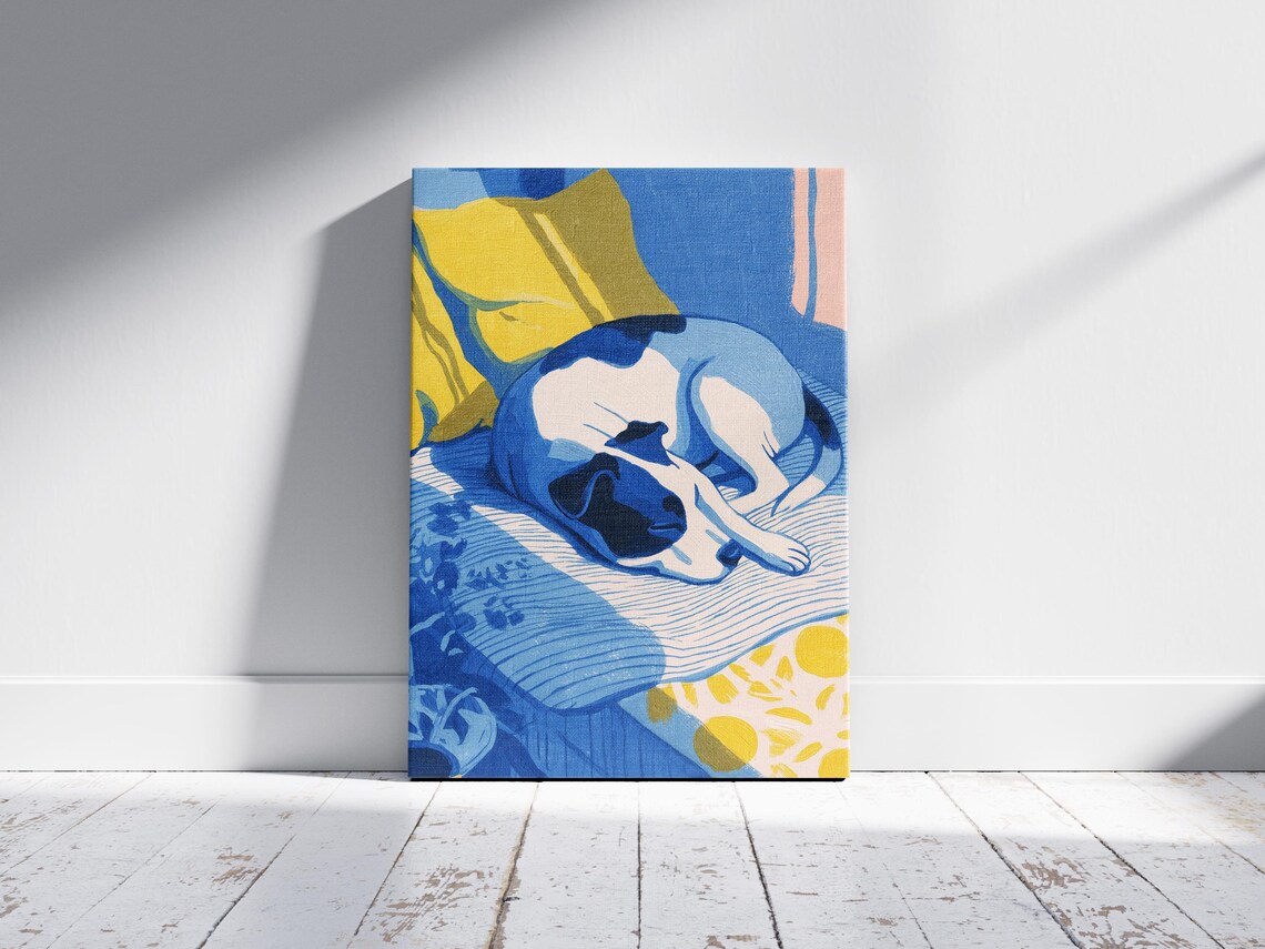 Sleeping Staffordshire Terrier on Bed Matisse Style Minimalist Dog Poster - Image 2