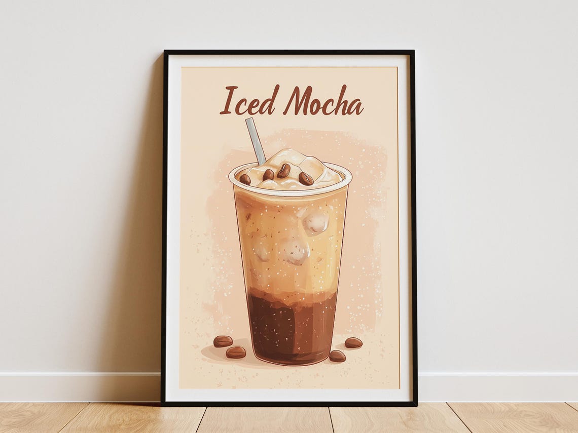 Iced Mocha Chocolate Coffee Drink Layered Cafe Illustration Poster