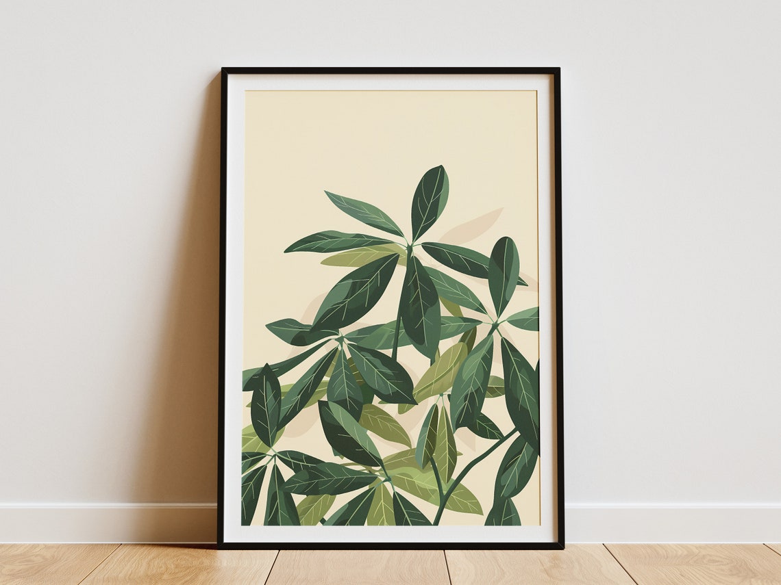 Chic Green Leafy Branches Minimal Botanical Illustration Poster