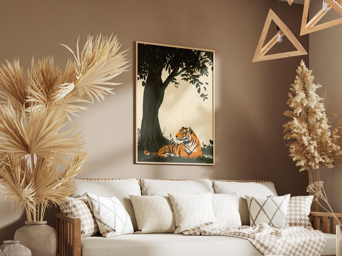 Tiger Resting Under Tree Minimalist Jungle Wildlife Nature Poster - Image 3