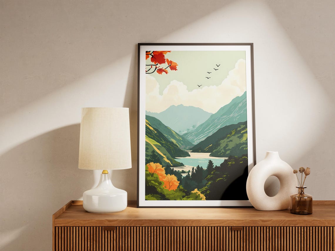 Sikkim India Autumn Mountain Lake Maple Leaves Landscape Poster - Image 5