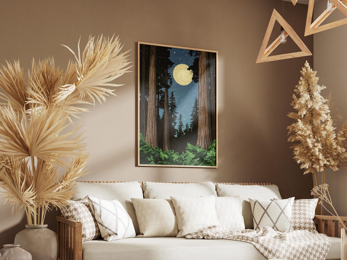 Redwood National Park Moonlit Forest Under Full Moon Night Poster - Image 3