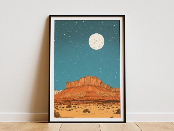Capitol Reef National Park Moonlit Red Rock Butte Under Stars Night Poster