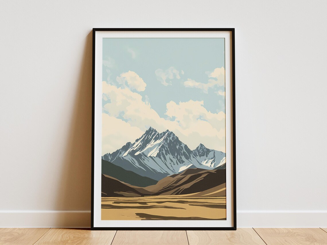 Western Tian Shan Snow Peak Golden Steppe Valley Travel Poster