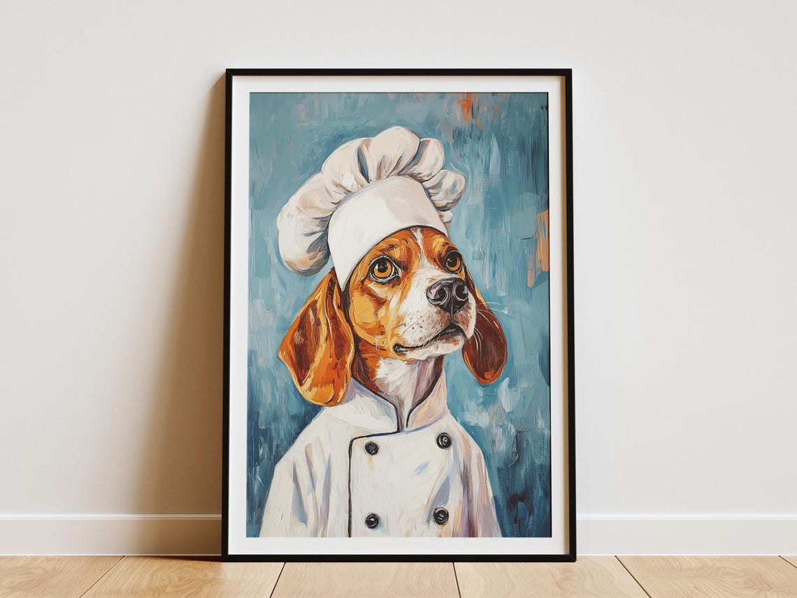 Beagle Chef Watercolor Painting Cute Dog Kitchen Sunny Poster