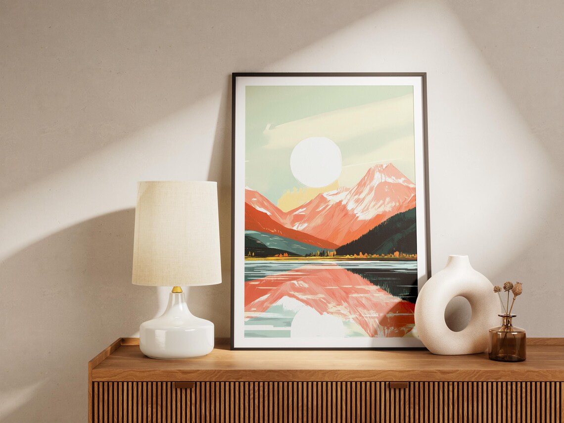 Sunrise Mountain Peak Mirrored In Calm Lake Minimalist Poster - Image 5