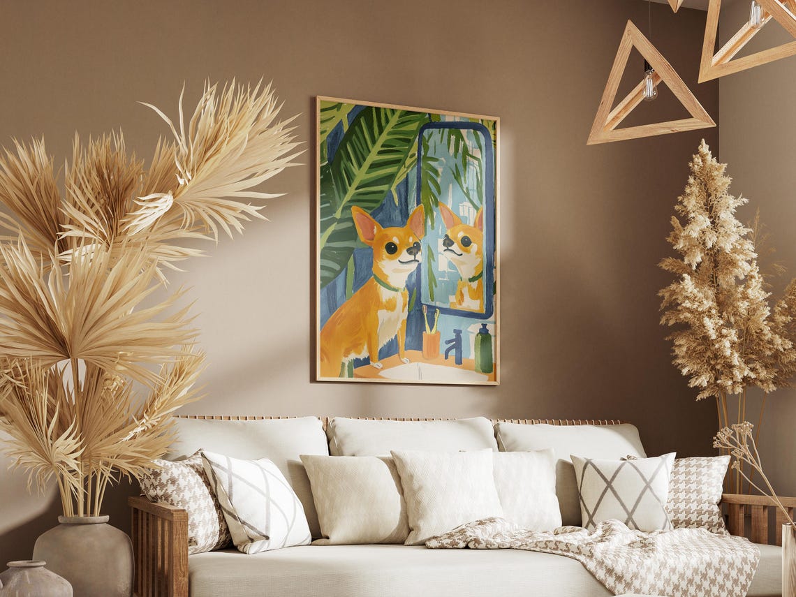 Chihuahua Dog Bathroom Print Modern Pet Portrait Cute Dog Wall Art Funny Animal Poster Dog Lover Gift Pet Print Modern Dog Orange Dog - Image 3