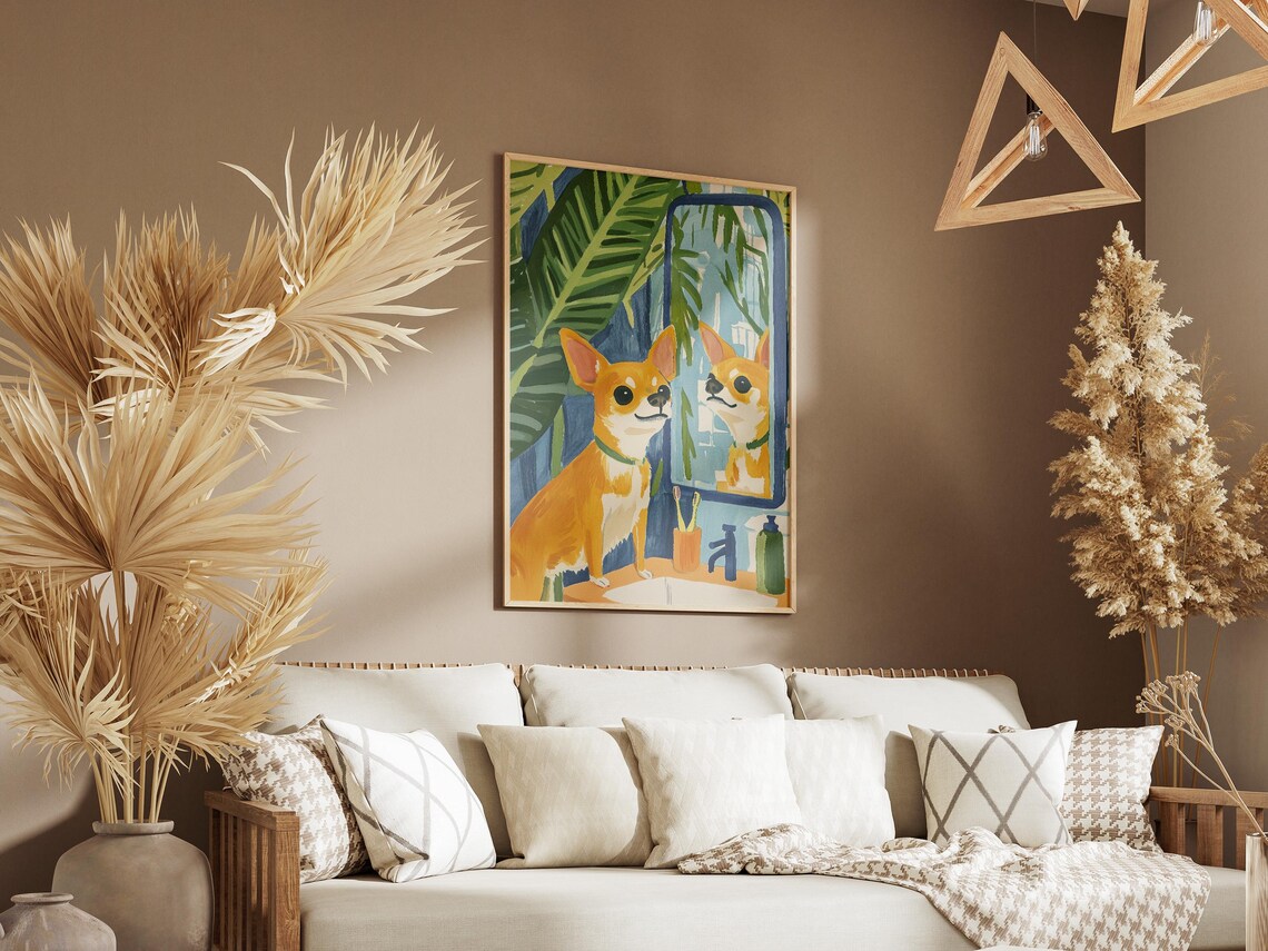 Chihuahua Looking in Mirror Tropical Bathroom Funny Dog Poster - Image 3