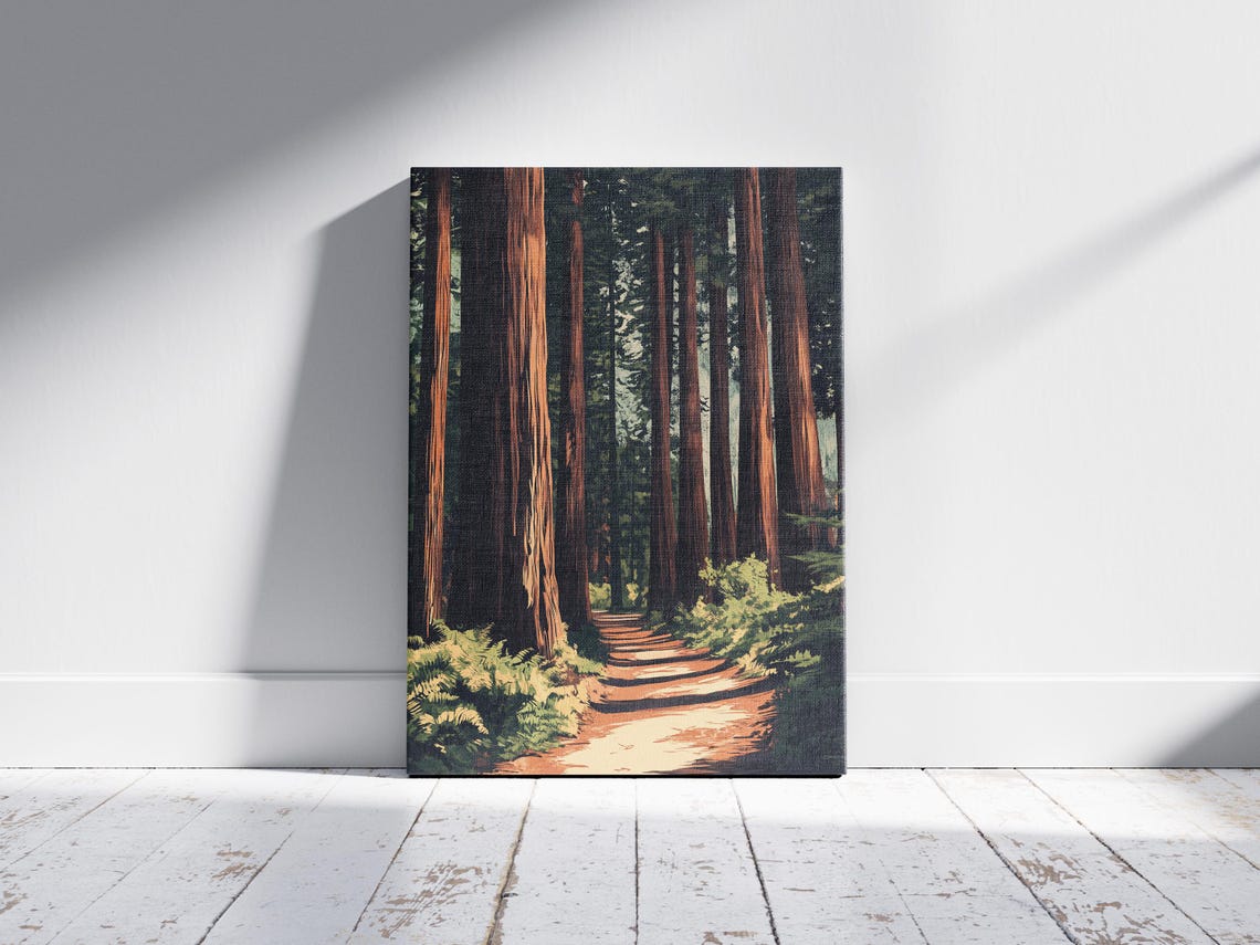 Redwood Forest Vintage National Park Tall Trees Trail Path Art Poster - Image 2