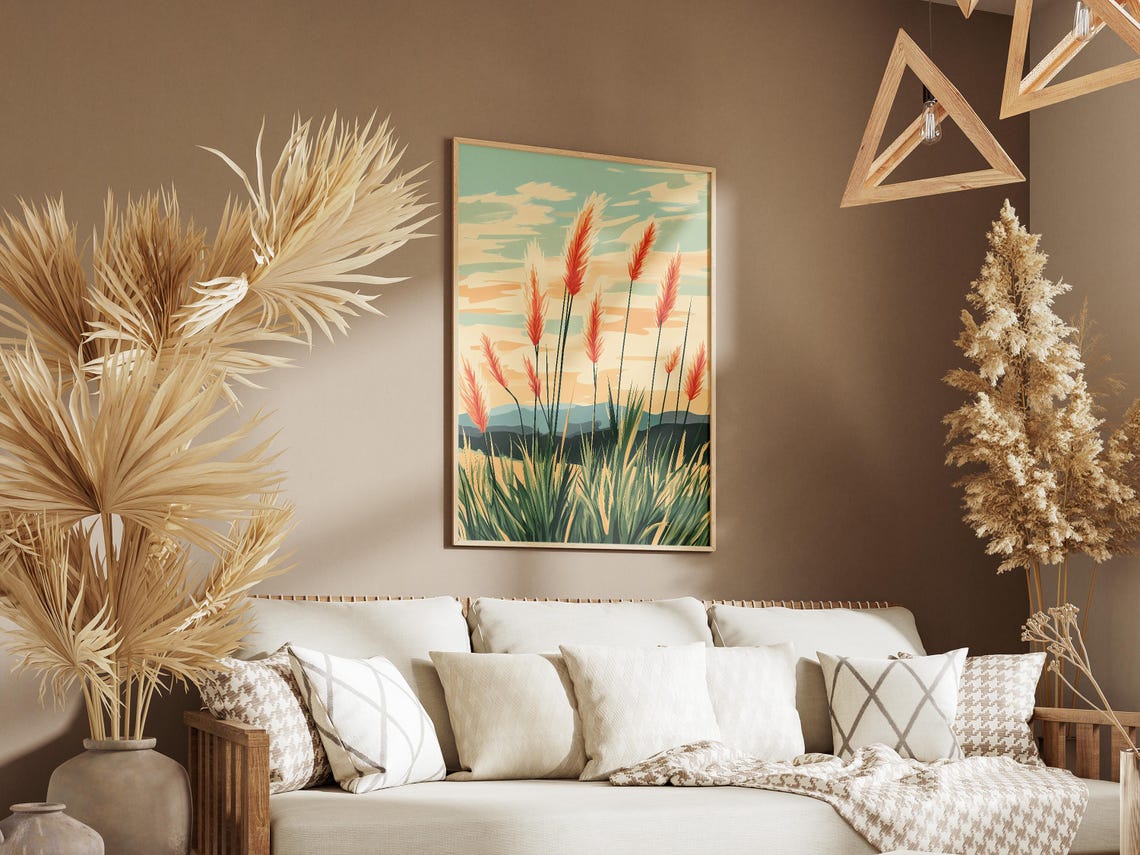 Pampas Grass Silhouettes Against Sunset Sky Botanical Poster - Image 3