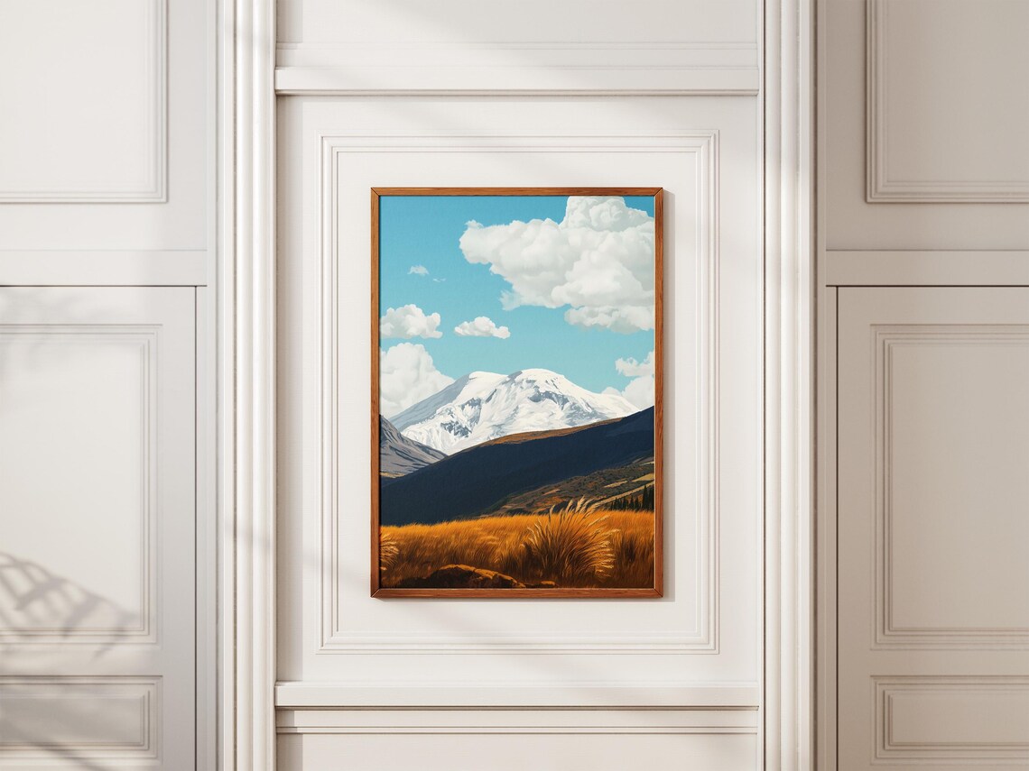 Chimborazo Mountain Ecuador Golden Grasslands Snowy Peak Poster - Image 2