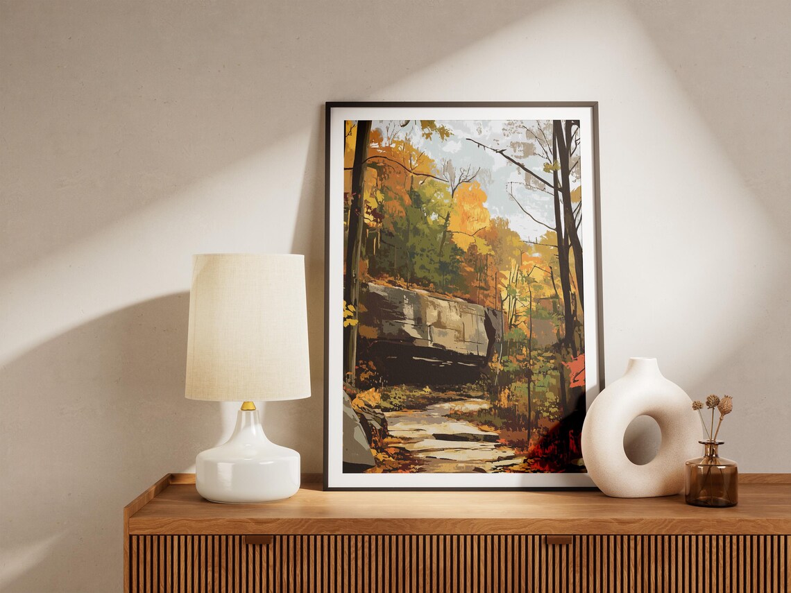 Autumn Forest Trail Fall Foliage Vintage Style Woodland Art Poster - Image 4