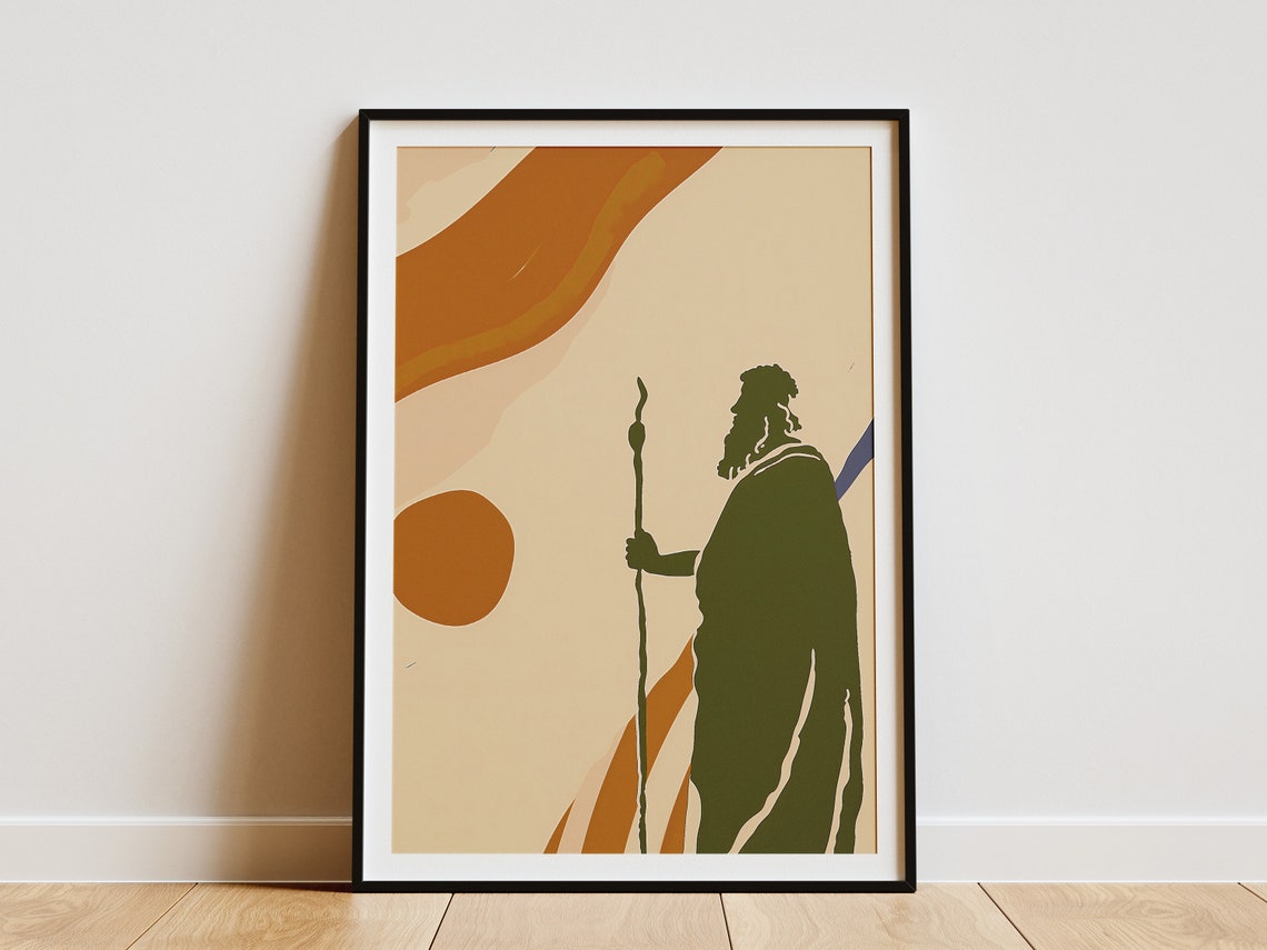 Greek God Statue Staff Ancient Silhouette Minimalist Art Print