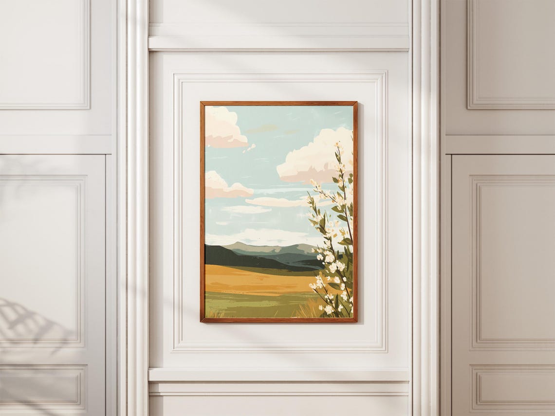 Spring Valley With Blooming Branch And Distant Mountain View Poster - Image 2