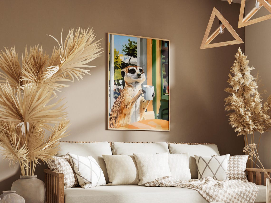 Meerkat Coffee Poster Funny Animal Cafe Wall Decor Whimsical Gift - Image 3