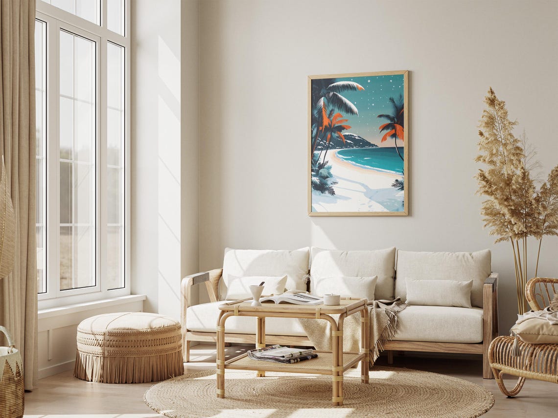 Tropical Winter Beach Snowy Palm Trees Turquoise Ocean Poster - Image 4