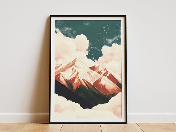 Snowy Mountain Peak Cloudscape Art Print Abstract Landscape Wall Decor Modern Home Decor Nature Poster Winter Mountain Range Cloud Poster