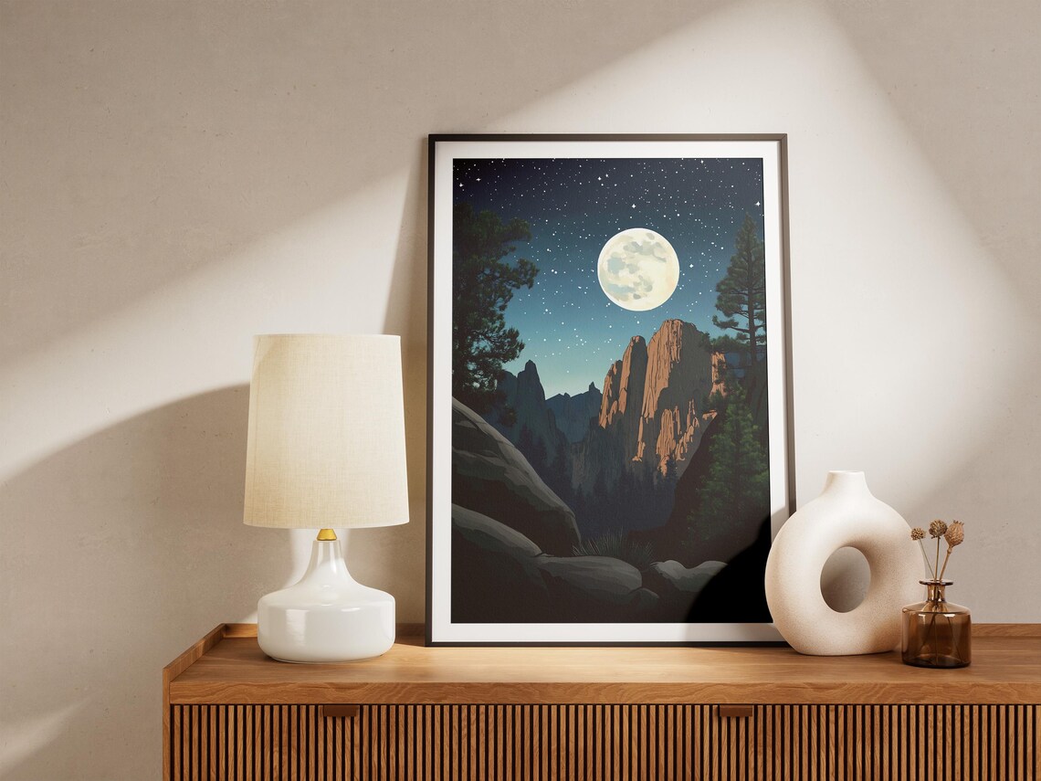 Pinnacles National Park Moonlit Rock Spires Pines Starry Night Art Poster - Image 4