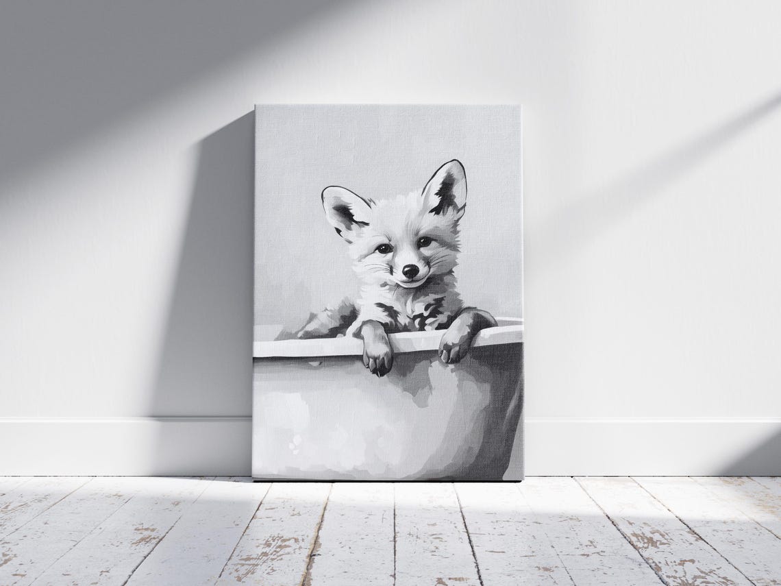 Fennec Fox Bathtub Bubble Bath Art Print Cute Animal Poster Bathroom Wall Decor Nursery Kids Room Modern Minimalist - Image 2