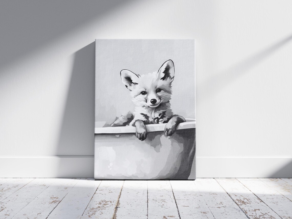 Fennec Fox Kit in Bathtub Black and White Cute Desert Animal Decor Poster - Image 2